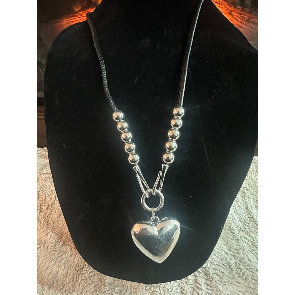 Paparazzi Silver Heart Pendant Necklace & Earrings Set‎ Ball Bead Faux Leather